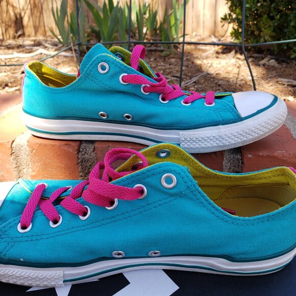 EUC CTAS Converse Double Tongue Mediterranean Blue/Pink 645147F (Jr. 6) KICKS - Picture 4 of 8